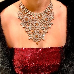 Betsy Johnson Stunning Ballerina Rose Flower Bib Necklace